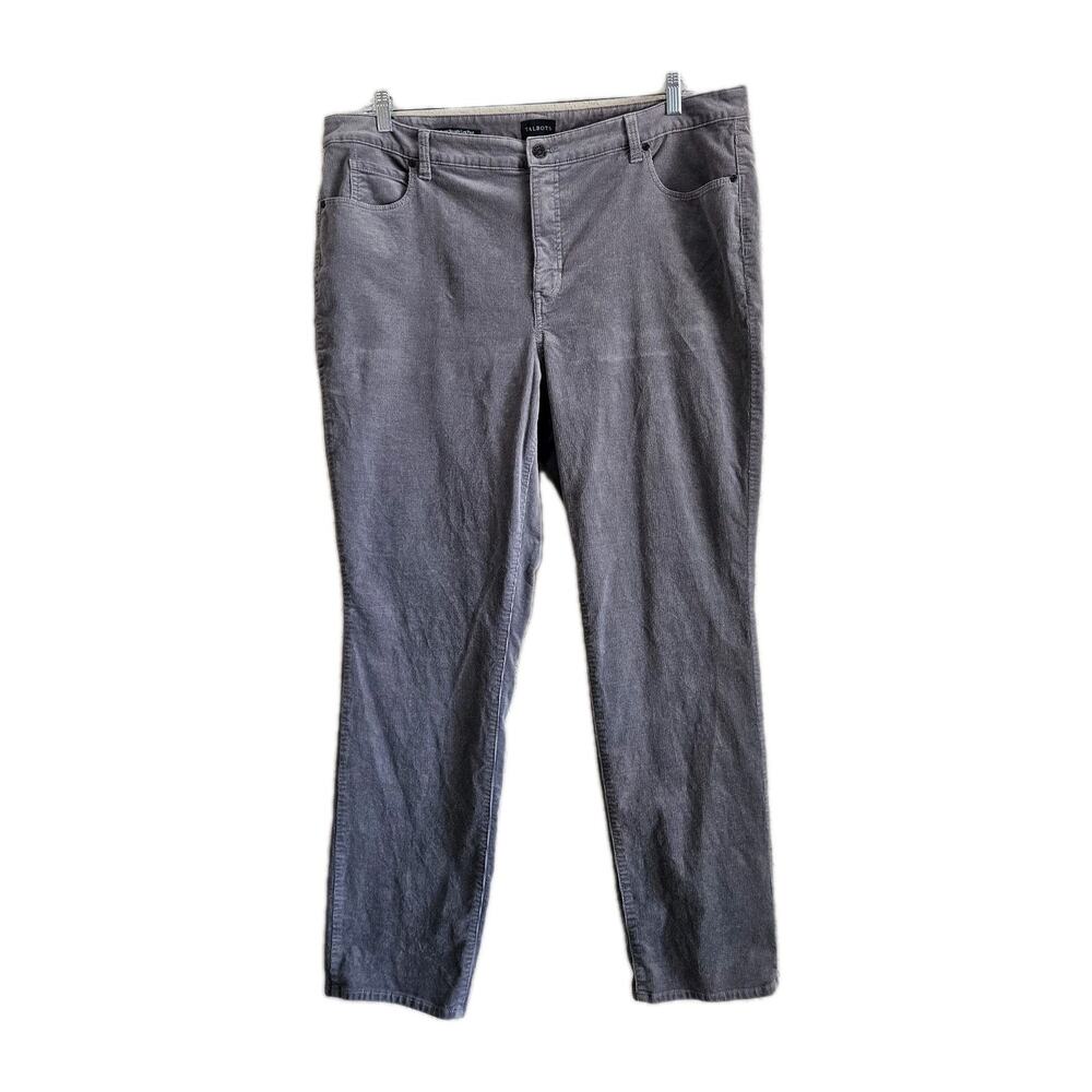 TALBOTS Women 18 W Corduroy Pants Straight High Rise Gray Pockets 40 x 30.5